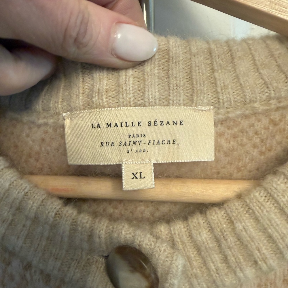 ✨Sézane Teo Jacket XL Mottled Beige Mohair Wool Cropped Knit Cardigan Coat - Picture 4 of 12
